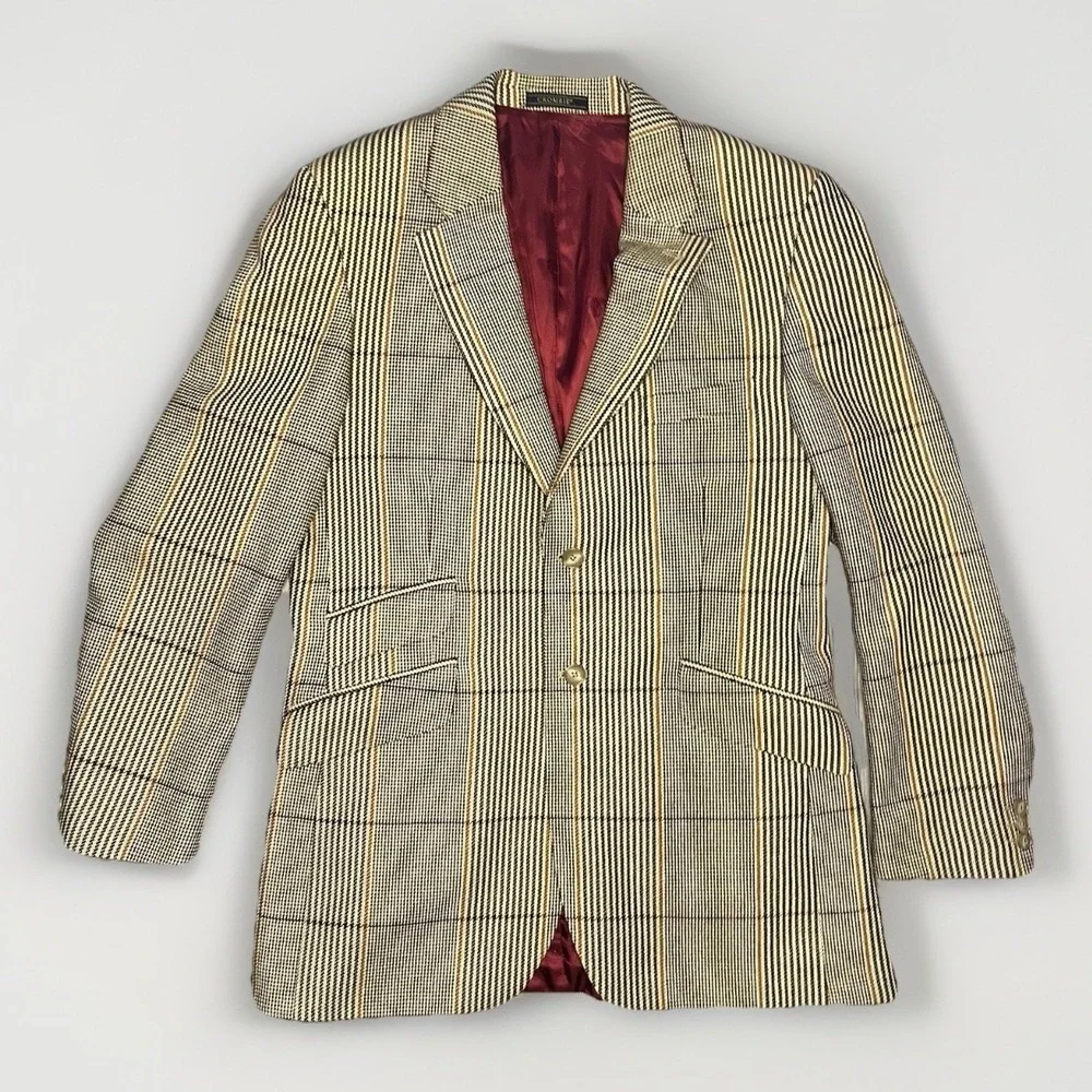 Crombie Mens 40 Wool Tweed Blazer Sport Coat Windowpane Glen Plaid Jacket Preppy